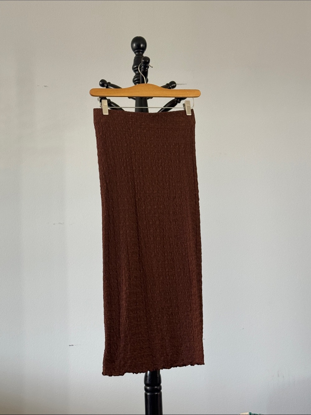 Brown Textured Midi Skirt - Women's